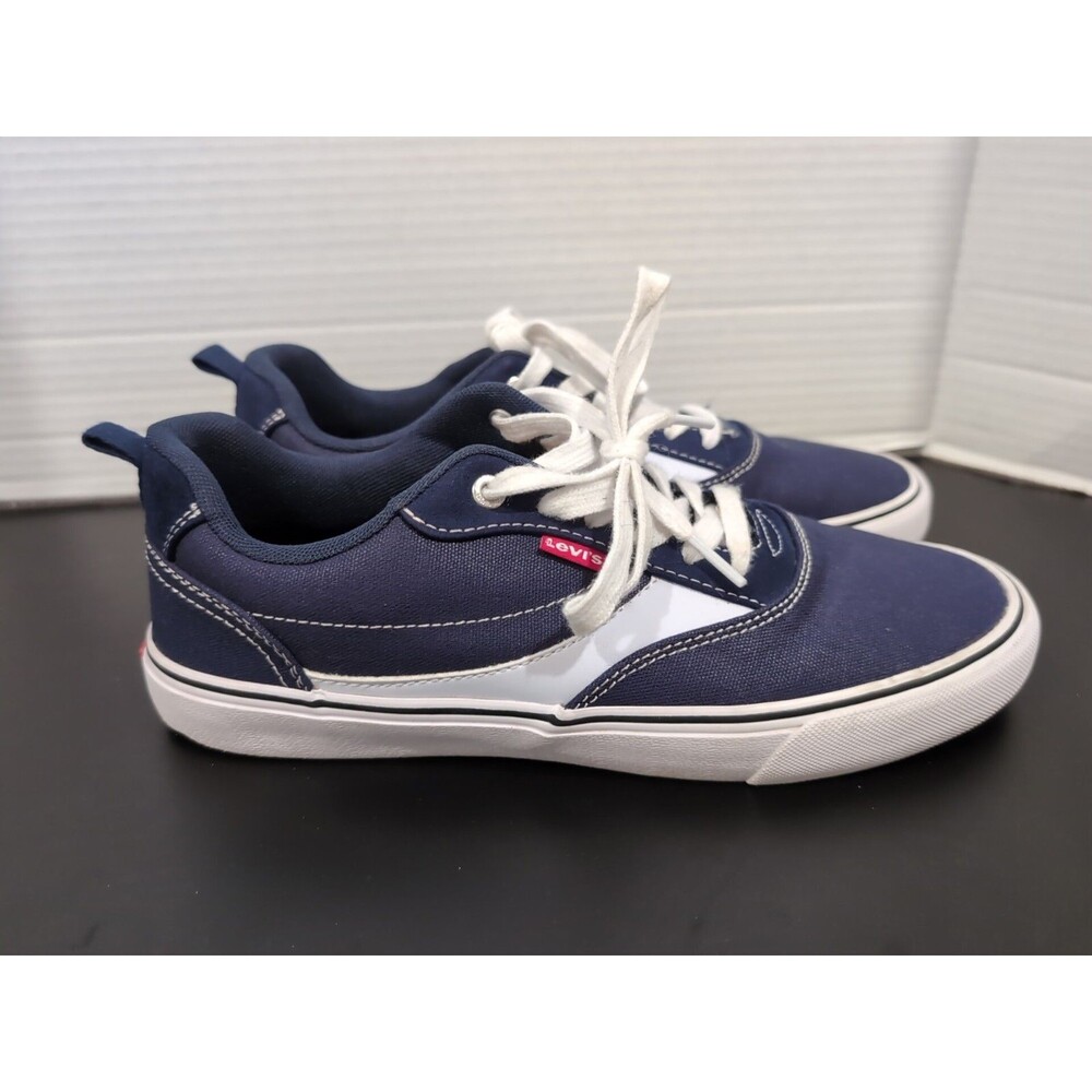 LEVI'S LANCE CANVAS SNEAKERS WOMEN'S SIZE 8.5 CUSHION INSOLE NAVY WHITE EUC
